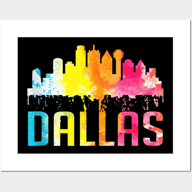 Dallas Texas Retro Watercolor Skyline Art Souvenir Gift Tank Top.png Wall Art by Searlitnot